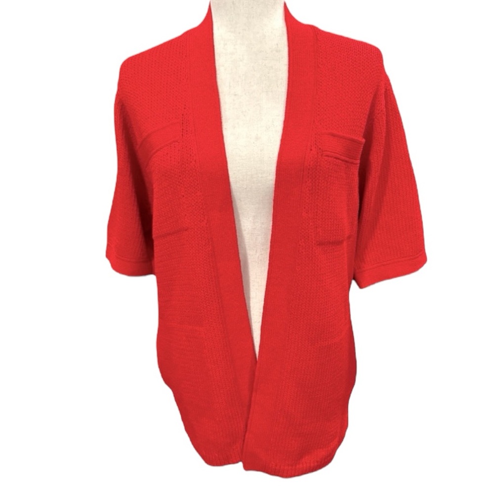 St. John by Marie Gray Red Open Short Sleeve Cardigan